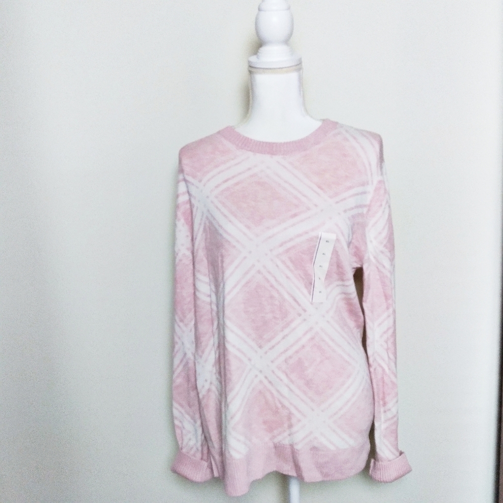 A New Day Pink Checked Argyle Sweater NWT Size xl